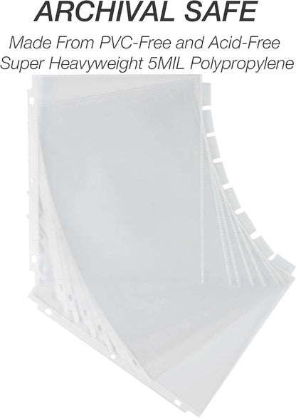 Samsill 8 Tab Recipe Dividers, Recipe Sleeves, Sheet Protector Dividers, with Tab Inserts, Clear, Super Heavyweight, Top Loading, 3 Hole Punched for Standard Letter Size Binders, Archival Safe