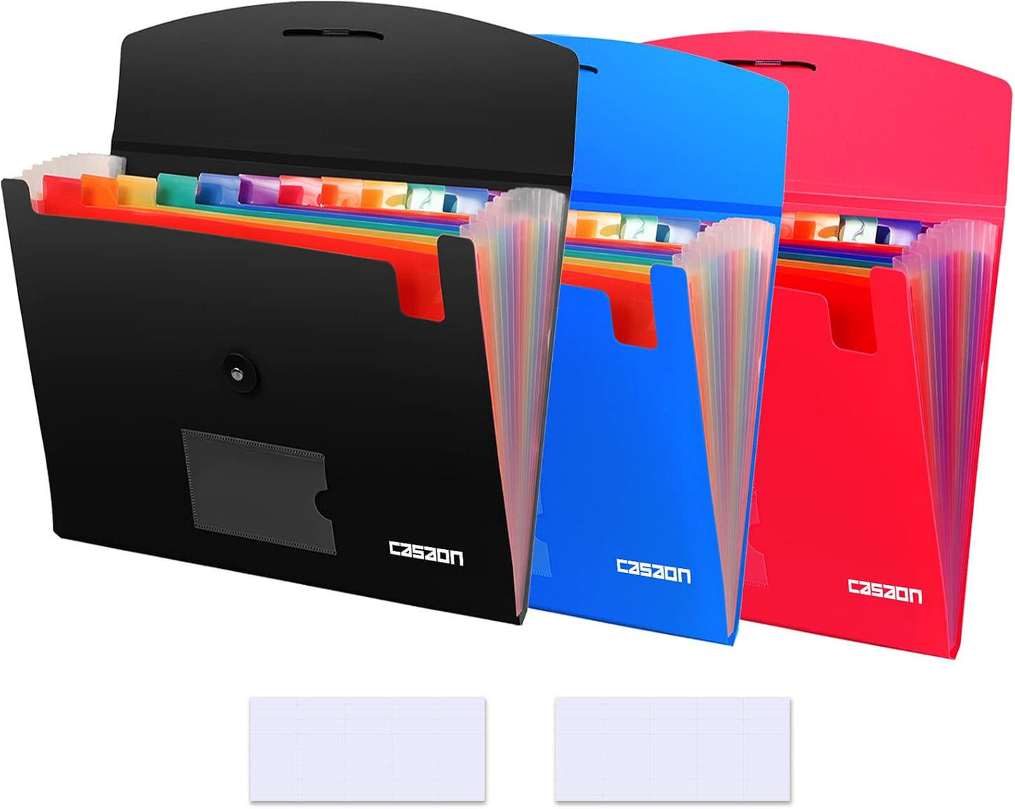 7-Pocket Expanding File 3pcs, Plastic Expandable File Folder - Black&Blue&Red