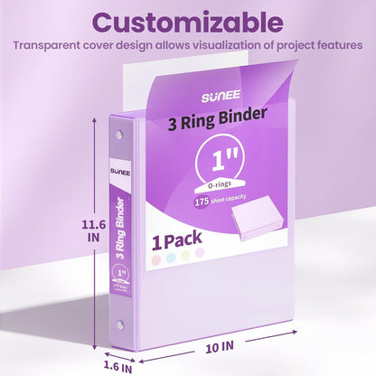 SUNEE 3 Ring Binder 3 Inch 1 Pack, Clear View Binder Three Ring PVC-Free (Fit 8.5x11 Inches) for School or Office Supplies, Pink