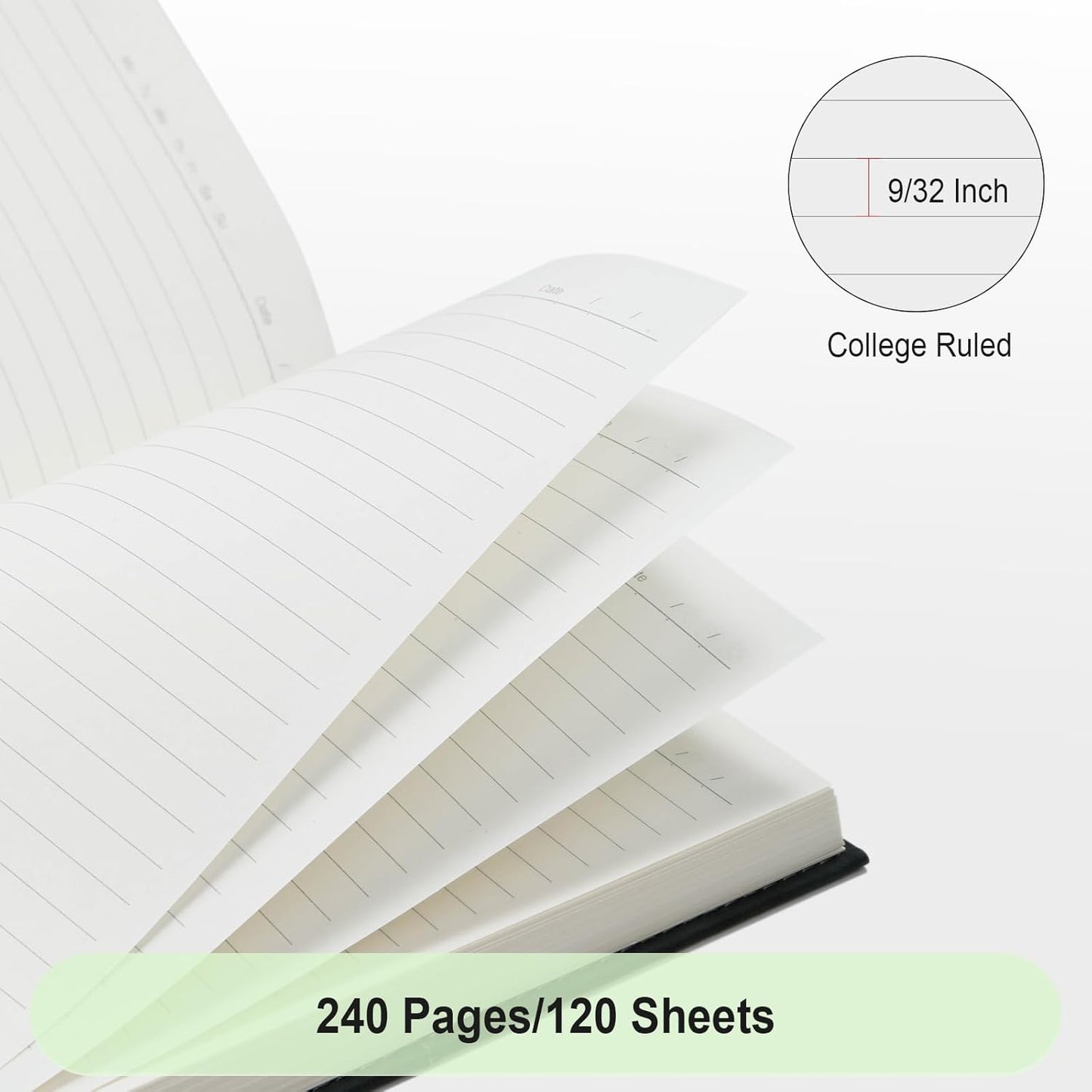 Comix 6 Pack Lined Journal Notebooks for Work, 240 Pages, 5.5"x8.3", Black, Hardcover, A5 Medium College Ruled, Journaling Notebooks for Notes-Taking, Fits for Office School Home