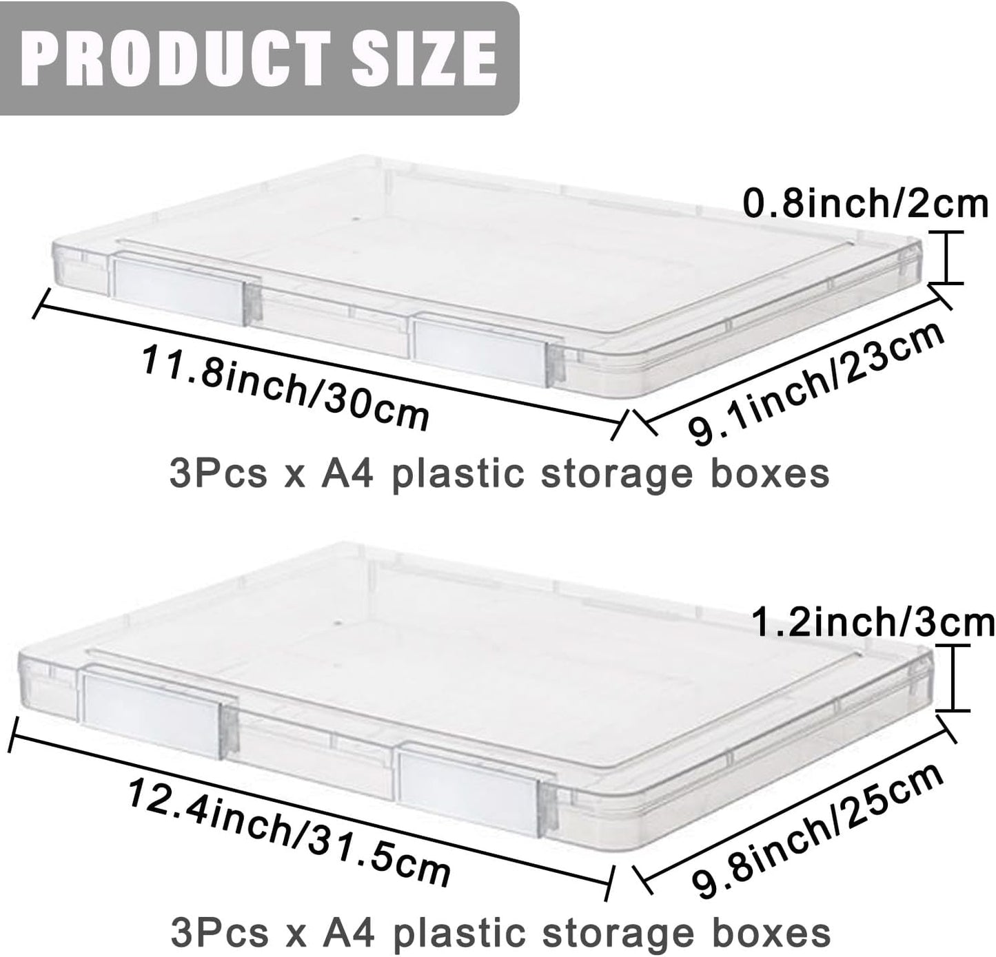 LonlyEagle 6 Pcs Clear A4 File Portable Project Case, Plastic Storage Box for 8.5" x 11" Letter Paper, Scrapbook Paper Storage Boxes Documents Magazines Holder