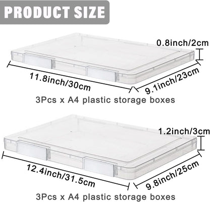 LonlyEagle 6 Pcs Clear A4 File Portable Project Case, Plastic Storage Box for 8.5" x 11" Letter Paper, Scrapbook Paper Storage Boxes Documents Magazines Holder