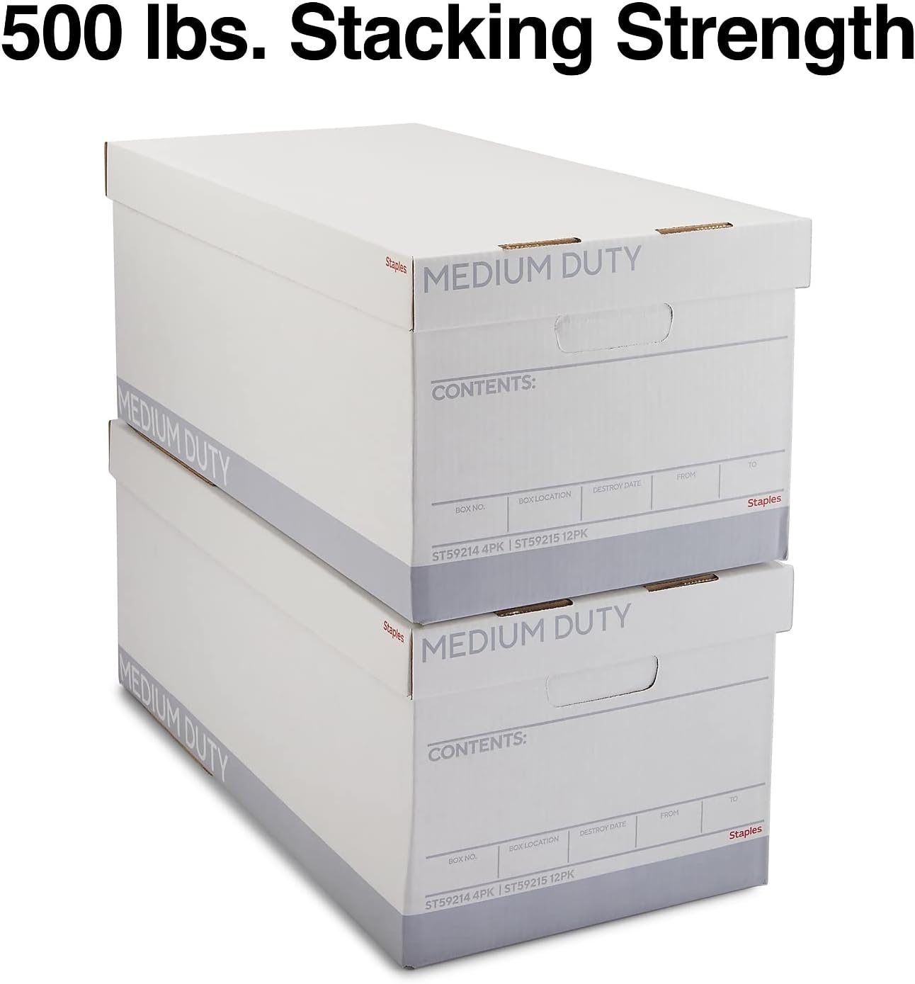 STAPLES Storage & Filing Box, Medium-Duty with Handles & Removeable Lid, Letter Size Documents, Stackable, 12-Pack, White/Gray