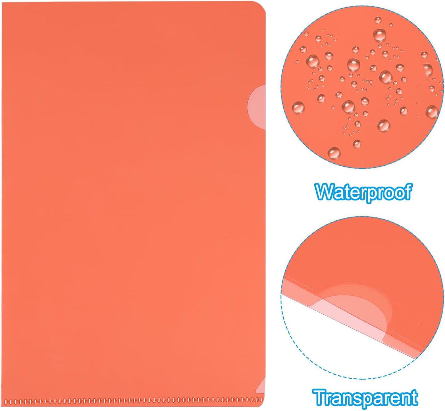 PATIKIL L Type Folders 50 Pack A4 Plastic File Project Pockets Clear Paper Document Jacket Sleeves for Office, Orange