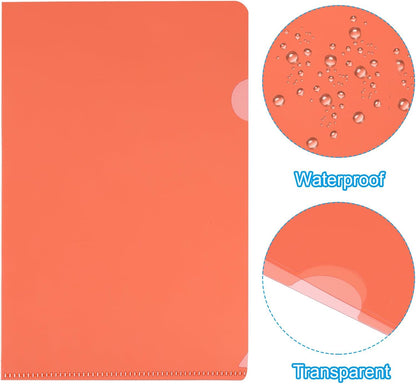 PATIKIL L Type Folders 50 Pack A4 Plastic File Project Pockets Clear Paper Document Jacket Sleeves for Office, Orange