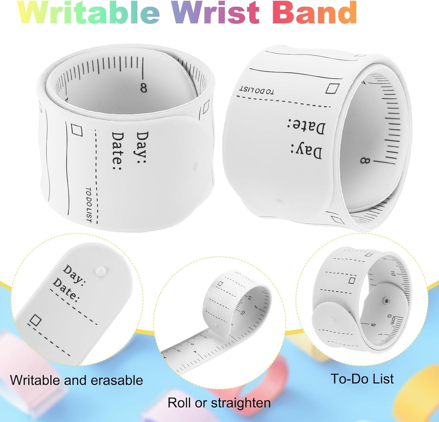 uxcell 2Pcs Writable Wrist Band, 9.45" x 1.18" Waterproof Slap Bracelet Reusable Writable Erasable to Do List Silicone Memo Wrist Bands for Planner Reminder (White)