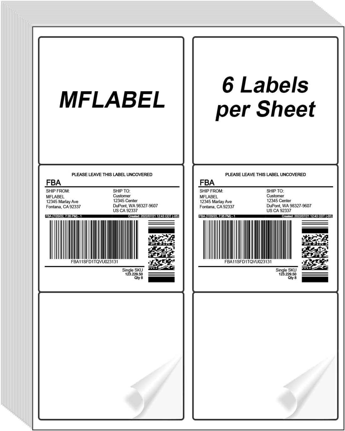 MFLABEL Half Sheet Shipping Labels - 200 Self Adhesive Sticker Sheets for Laser & Inkjet Printers, Waterproof & Smudge-Free, with 12 Free Fragile Labels for Packaging, Shipping and Crafting - Colors A