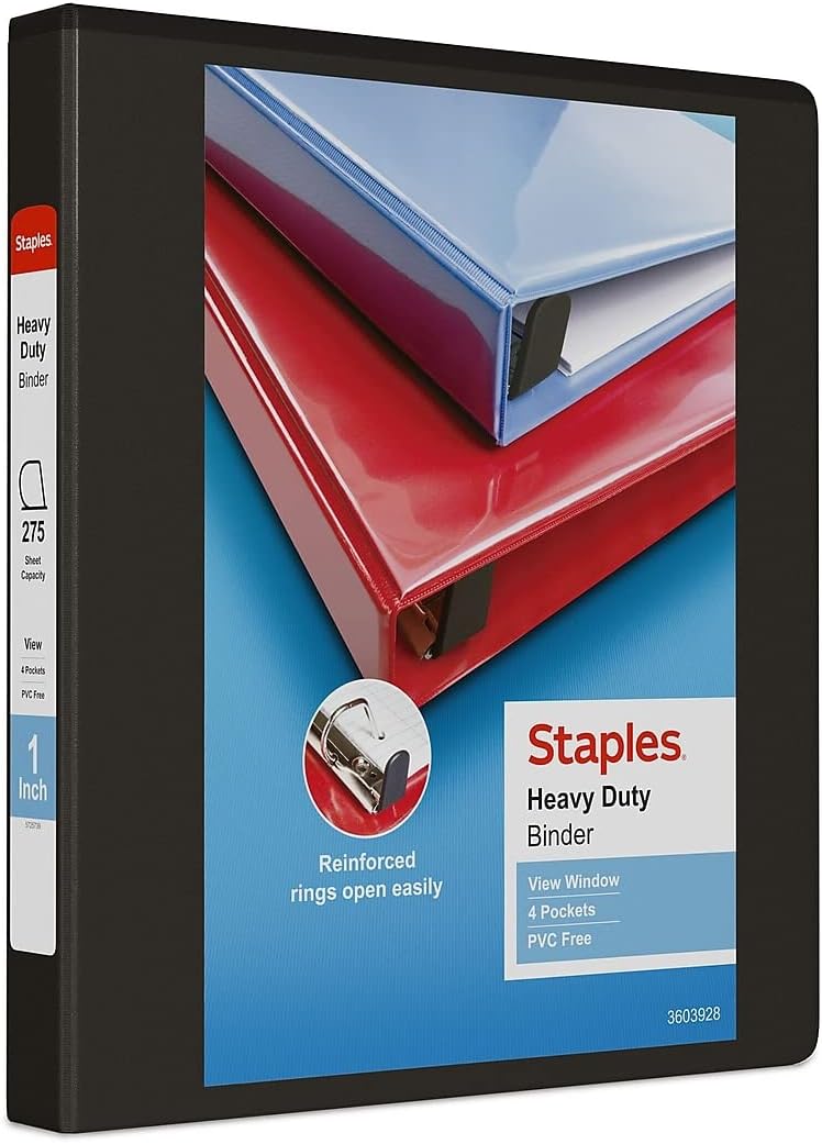 Staples Heavy-Duty 2-Inch D-Ring View Binder, Reinforced Spine, Holds Up to 450 Sheets, Gray, for Office & School