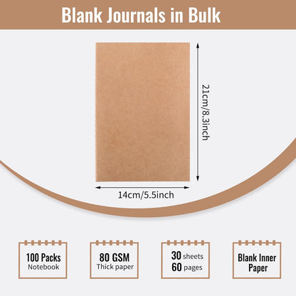 EOOUT 24 Pack Blank Kraft Notebooks, A5 Journals Notebook Bulk, Unlined Paper Sketchbooks, 8.3x5.5in 60 Pages Travel Journal Set for Journaling, Student, Kids, Writing