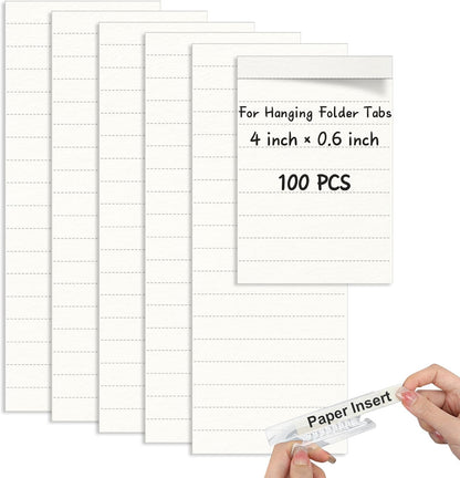 100 Pcs Hanging File Folder Paper Inserts 3-1/2 Inch Off White Blank File Tab Inserts Thick Cardstock for Hanging Folder (3.5×0.6 inch)(No Tab Included)
