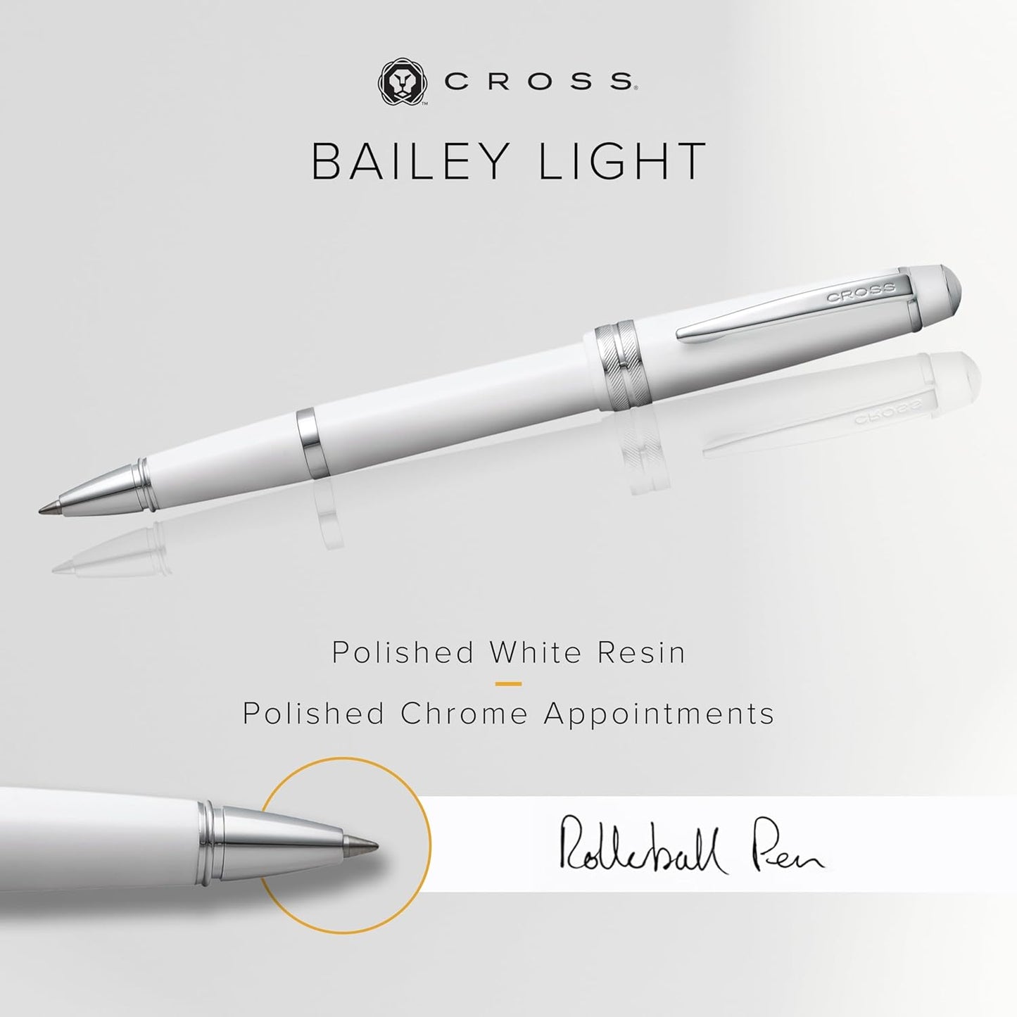 Cross Bailey Light Polished Blue Resin Rollerball Pen - Professional Pen for Effortless Writing - Journaling, Note-Taking & More - Black Ink - Easy Handling - Includes Gift Box