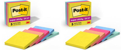 Post-it Super Sticky Notes, 5 Sticky Note Pads, 3 x 3 in., School Supplies, Office Products, 2X the Sticking Power, Summer Joy Collection