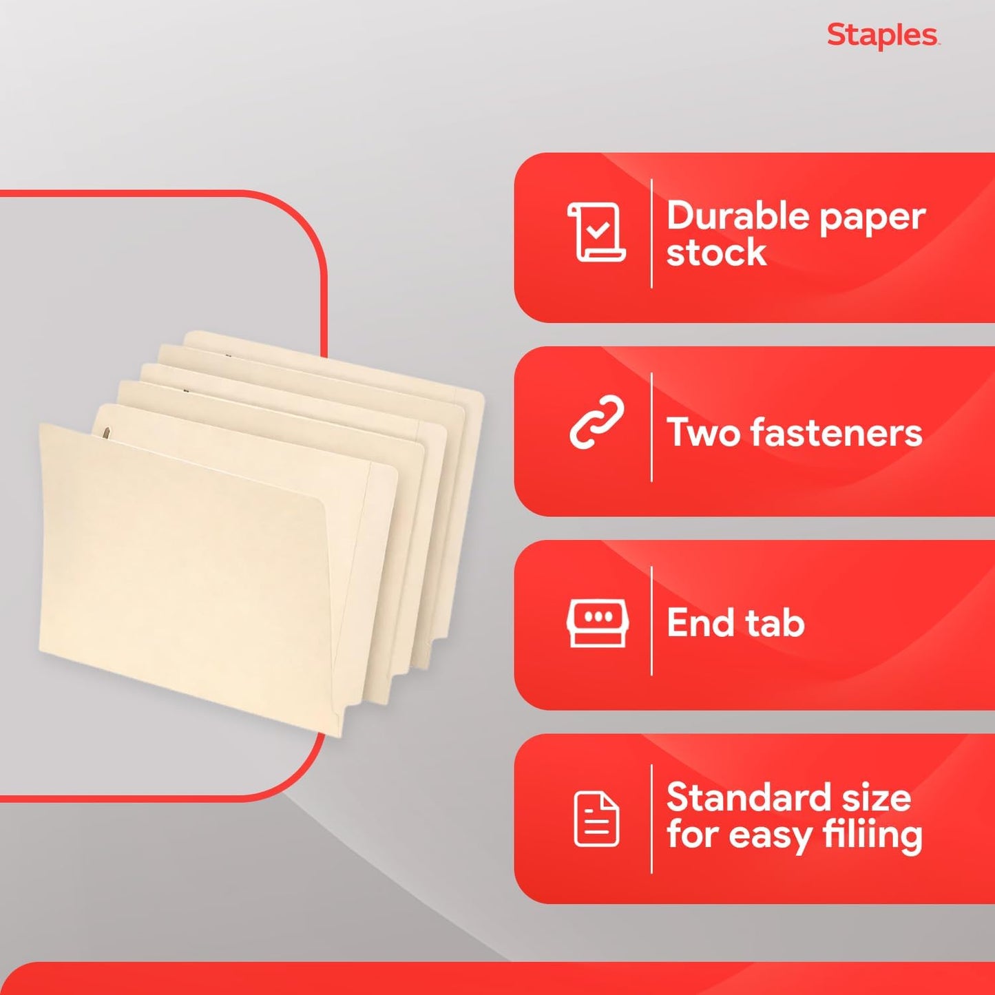 Staples Reinforced File Folder with Fasteners, Letter Size, Manila, Durable Paper Stock, 50/Pack