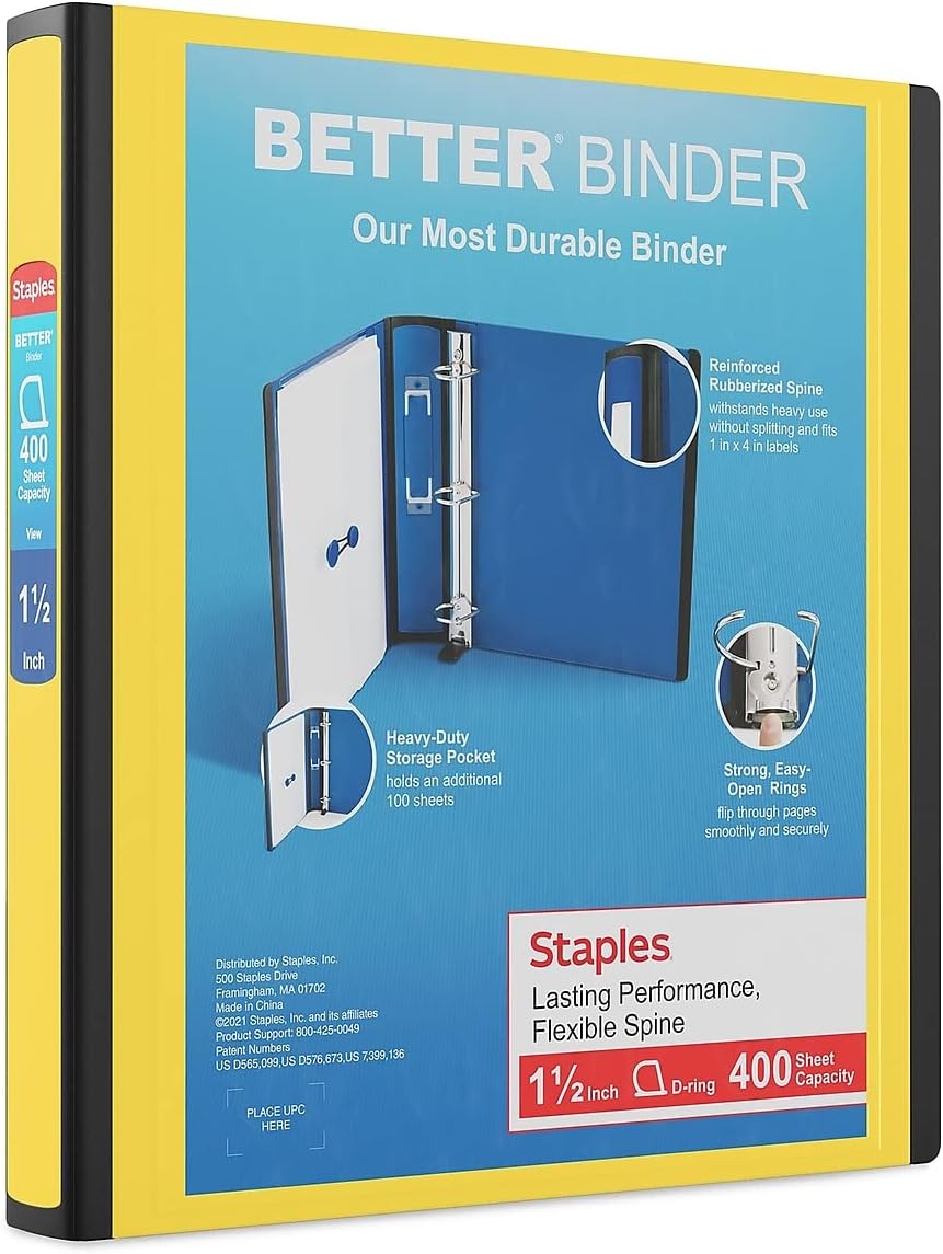 Staples Better Binder 2-Inch D-Ring View Binder, Reinforced Spine, Holds Up to 540 Sheets, Teal, for Office & School