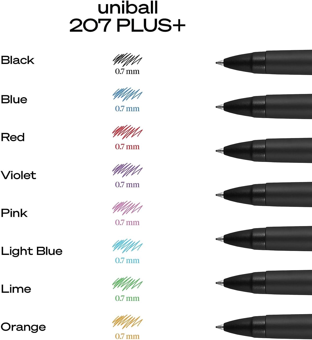 uniball 207 Plus+ Retractable Gel Pens, Medium Point (0.7mm), Black, 4 Pack