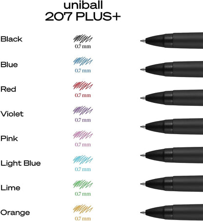 uniball 207 Plus+ Retractable Gel Pens, Medium Point (0.7mm), Black, 4 Pack
