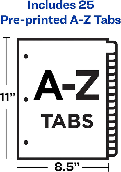 Avery 11306 Preprinted Laminated Tab Dividers w/Gold Reinforced Binding Edge, 25-Tab, Letter