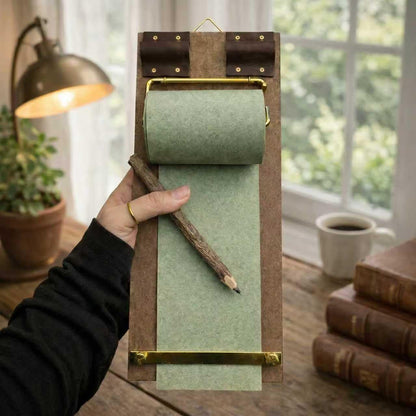 Retro Wall Mounted Memo Board with 1 Natural Dark Green Roll – Rustic Clipboard Notepad, Tearable Writing Pad for Notes, Menu, Kitchen, Café and Home Office Decoration