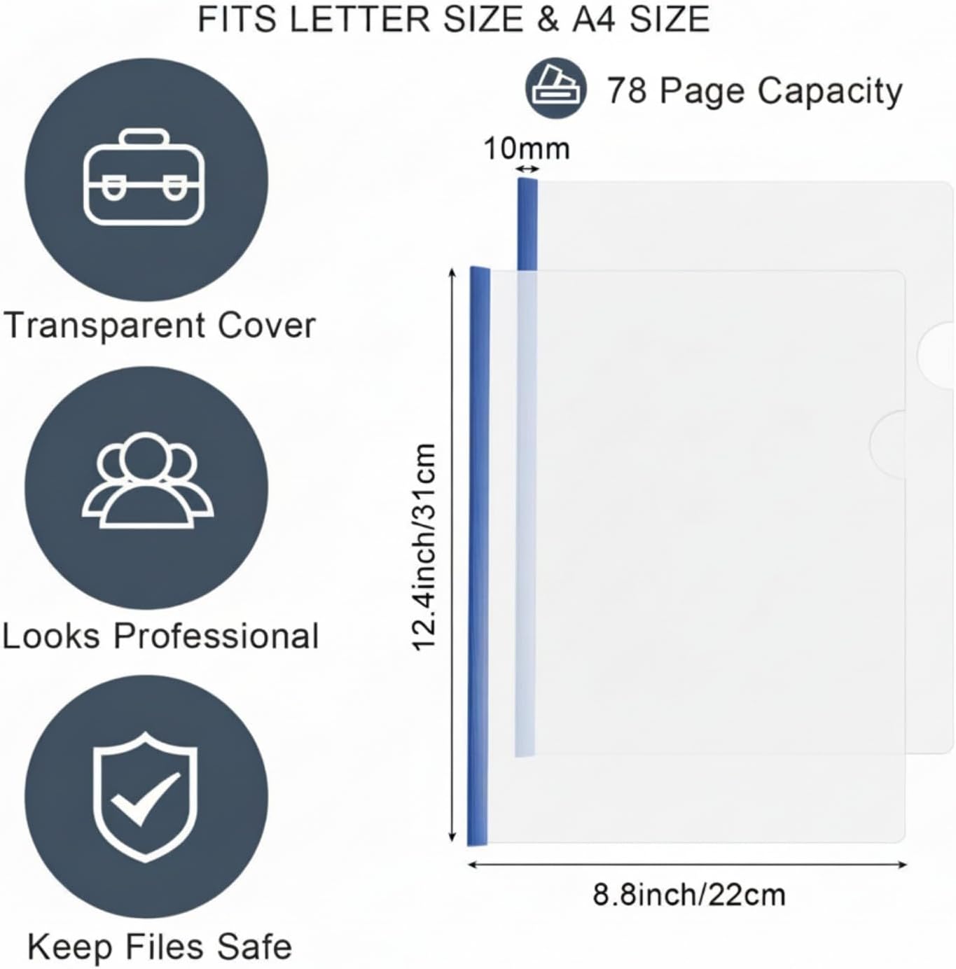 150 Pcs Bulk A4 Clear Report Cover with Sliding Bar 5 Colors Folder Binder Sliding Bar Files Classification Transparent Resume Clipbar Presentation File Folders for School and Office