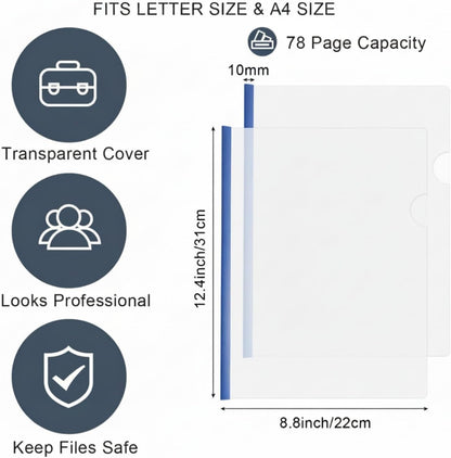 150 Pcs Bulk A4 Clear Report Cover with Sliding Bar 5 Colors Folder Binder Sliding Bar Files Classification Transparent Resume Clipbar Presentation File Folders for School and Office
