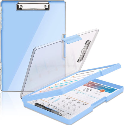 SFLHHDM Clipboard with Storage,Heavy Duty Clip Boards 8.5x11 with 2 Storage Case,Clear Visible Panel Storage Clipboards,Side Opening Nursing Clipboard Folder for Office Supplies-Light Purple