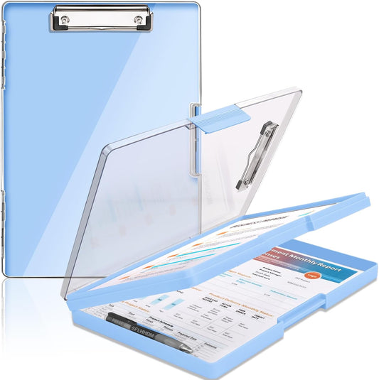 SFLHHDM Clipboard with Storage,Heavy Duty Clip Boards 8.5x11 with 2 Storage Case,Clear Visible Panel Storage Clipboards,Side Opening Nursing Clipboard Folder for Office Supplies-Light Purple