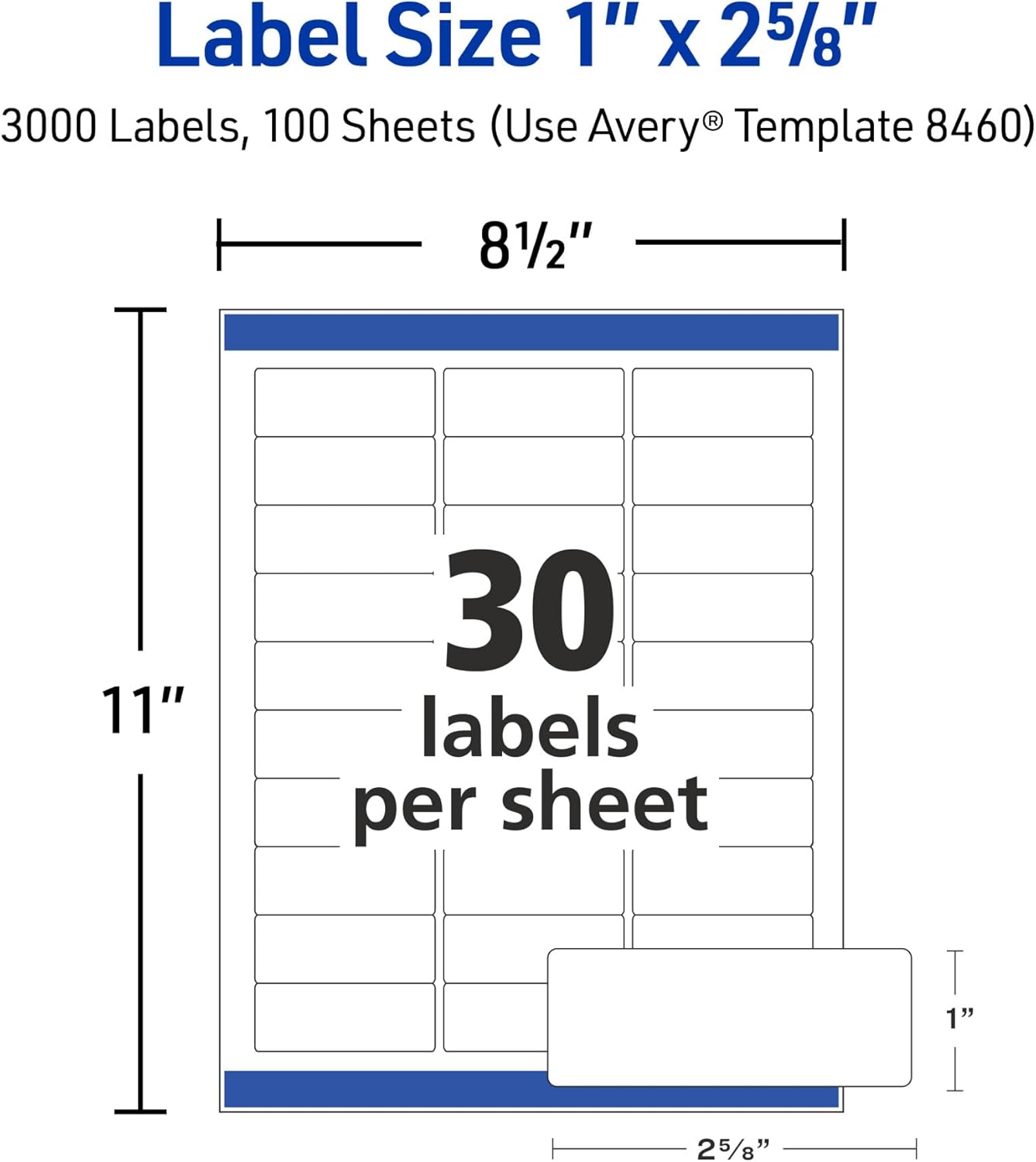 Avery Easy Peel Printable Address Labels with Sure Feed, 1" x 2-5/8" Customizable Stickers, White, 3,000 Blank Mailing Labels, Great for Mailing, Shipping, and More (8460)