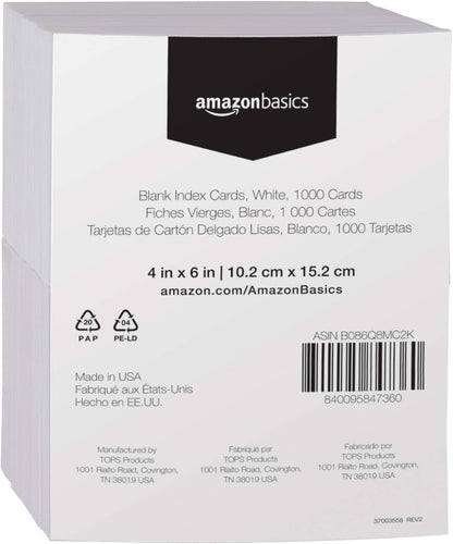 Amazon Basics Ruled Lined Index Cards for Study, Notes and Recipes, White, 3" x 5", 1,000 Count (10 Pack of 100)
