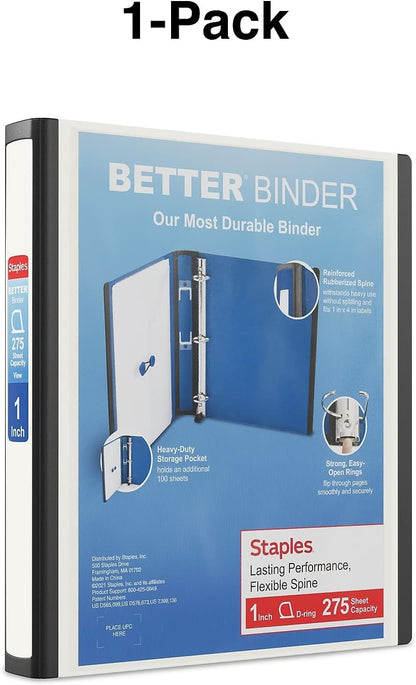 Staples Better Binder 2-Inch D-Ring View Binder, Reinforced Spine, Holds Up to 540 Sheets, Teal, for Office & School