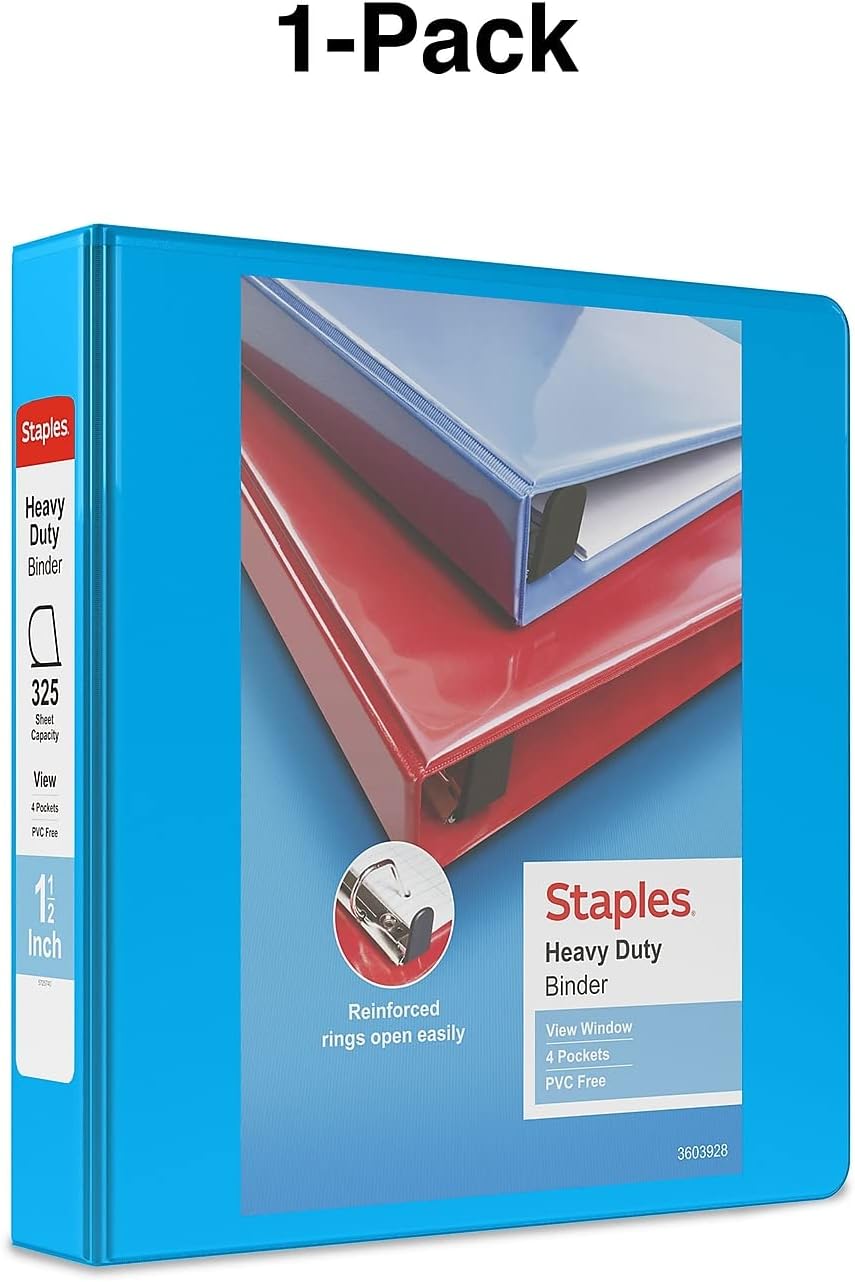 Staples Heavy-Duty 2-Inch D-Ring View Binder, Reinforced Spine, Holds Up to 450 Sheets, Gray, for Office & School