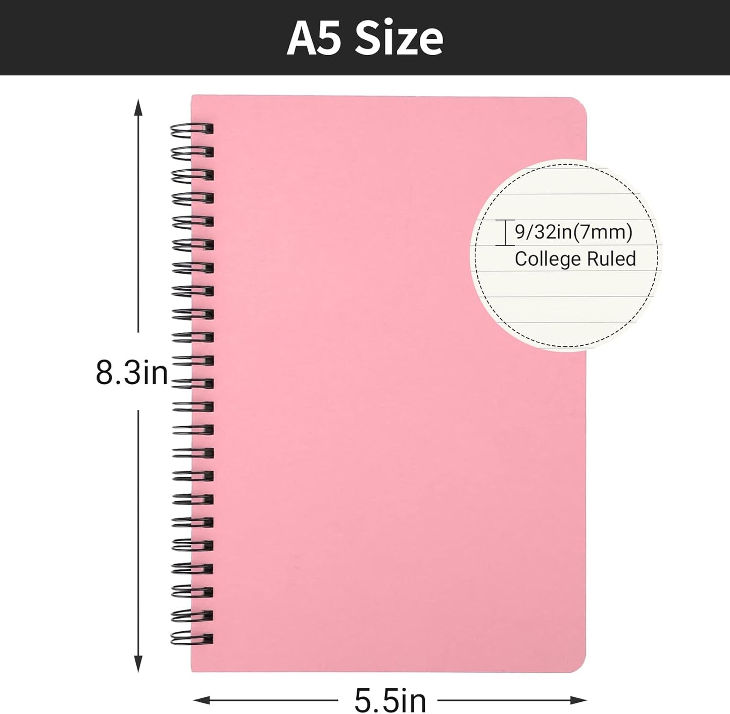 EUSOAR Spiral Notebook, A5 12packs 5.5"X8.3" 120 Pages Lined Travel Writing Notebooks Journal, Memo Notepad Sketchbook, Students College Office Business Subject Diary Ruled Book Journal-Black Cover
