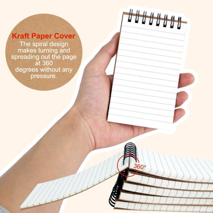 wavamawa Pocket Notebooks Set of 12, Small 3x5 Spiral Notepads, Office Style Mini Notebook, Small Notepad Pocket Size, Memo Pads for Home, College, Work or School - Lined College Ruled Paper