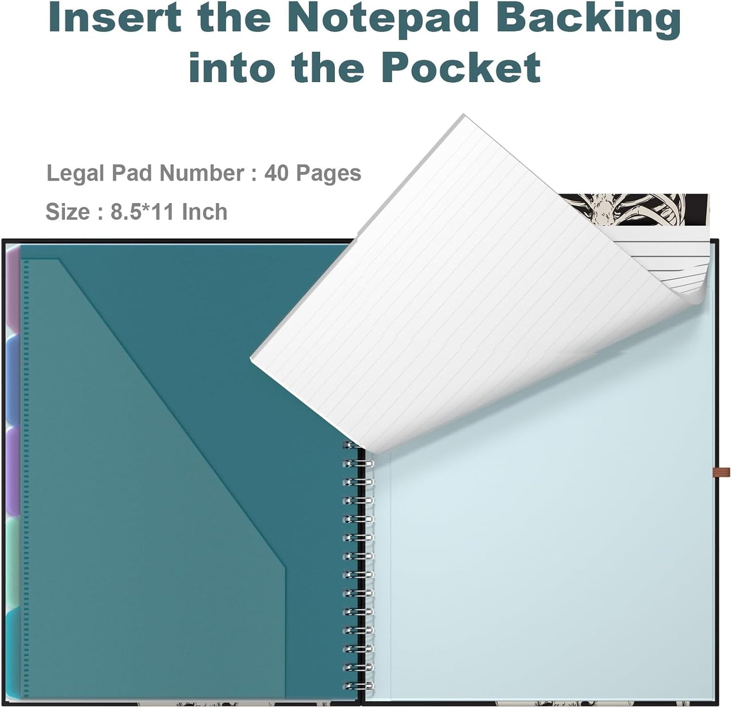 Hongri Clipboard Folio with Refillable Lined Notepad, 8.5 x 11 Folders with Storage 10 Pockets, Spiral Portfolio, Size 12.8X 9.7 in, Office & School Supplies, Skeleton
