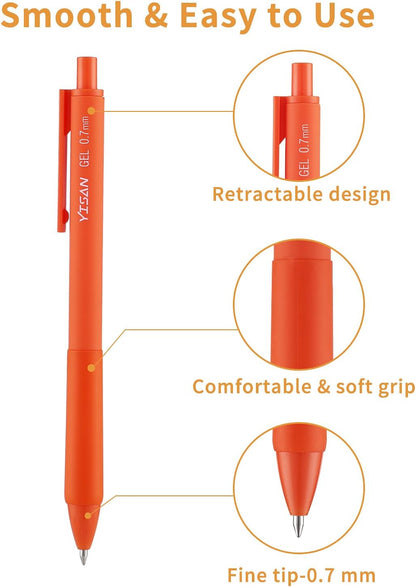 YISAN Colored Gel Pens,12 Pcs 0.7mm Fine Point Retractable Pens with Quick-Dry Ink - Smooth Writing for Journaling,Note Taking,Roller Ball Point,71082