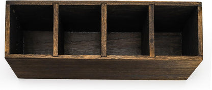 Dicunoy 2 Pack Wooden Pencil Holder for Desk, Rustic Wood Remote Control Holder Caddys, Retro Table Organizer with 4 Compartments for Art Supplies, Pen, Home, Office, School Classroom