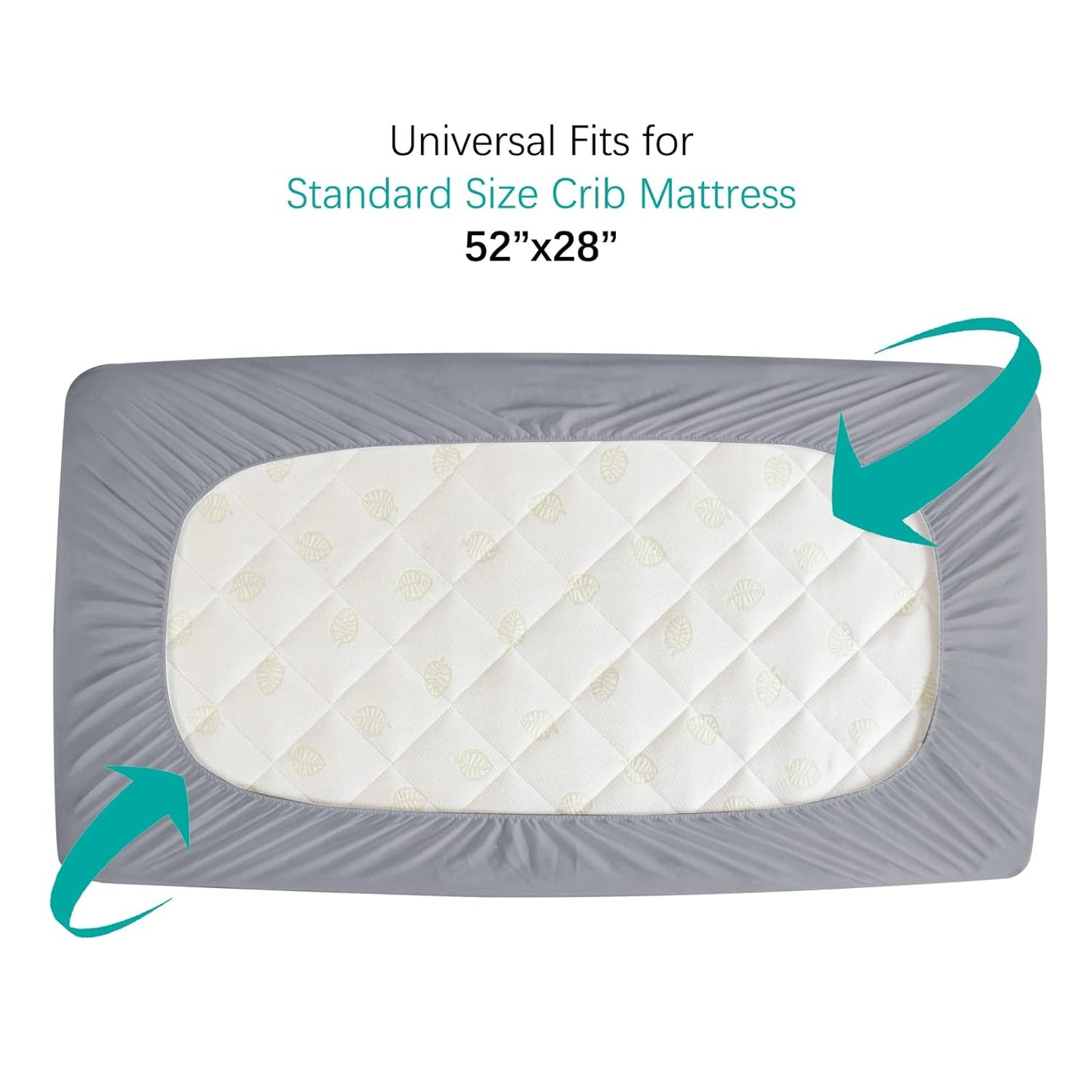 Crib Mattress Protector Sheets Waterproof 2 Pack, Quilted Crib Mattress Pad Cover Fitted Fits for Toddler Bed Mattress, White, 52” x 28”