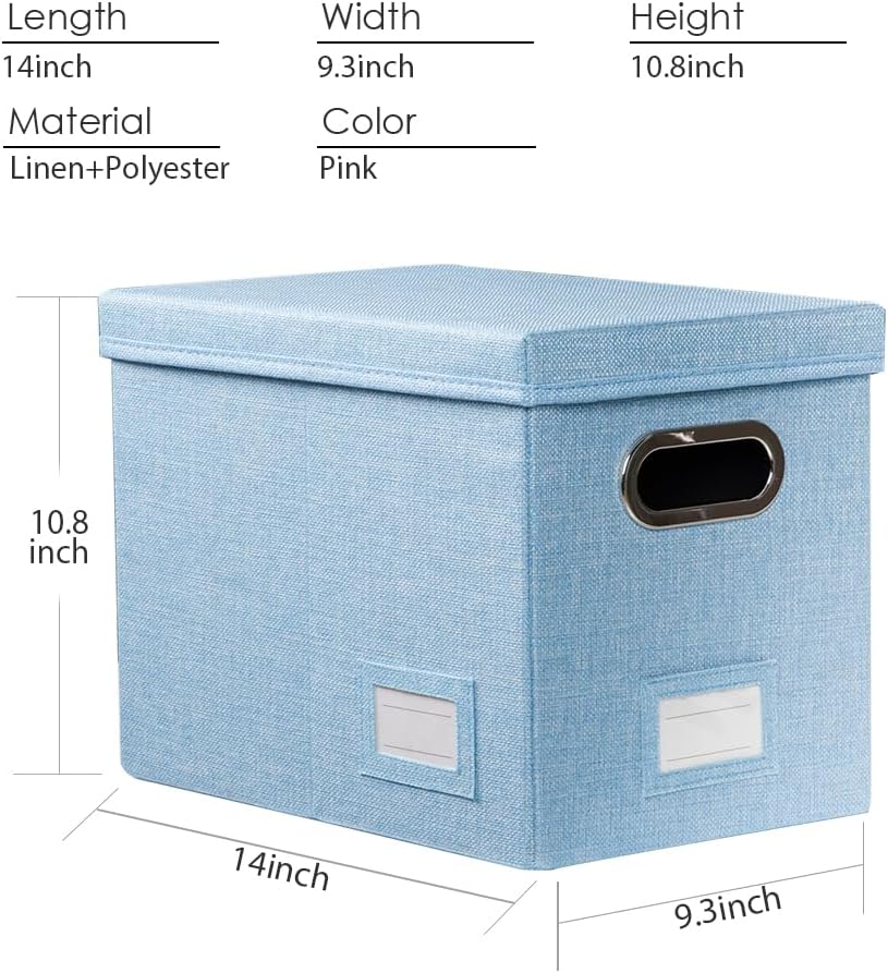 PRANDOM File Organizer Box - Collapsible Decorative Linen Filing Storage with Lids for Letter Size - Grey (14x9.3x10.8 inch)