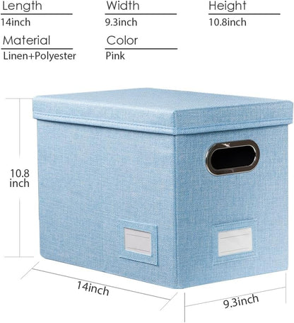 PRANDOM File Organizer Box - Collapsible Decorative Linen Filing Storage with Lids for Letter Size - Grey (14x9.3x10.8 inch)