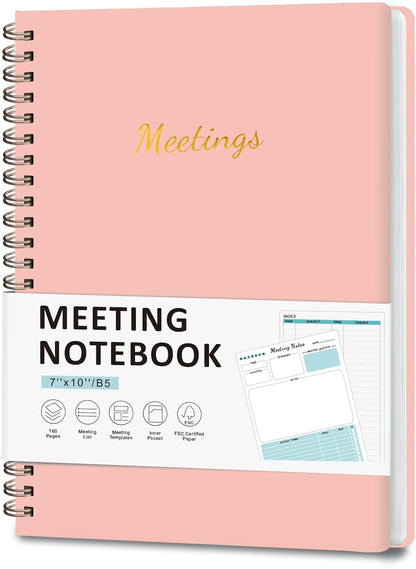 Meeting Notebook for Work Organization, Work Planner Notebook with Action Items, Project Agenda Planner for Note Taking, 160 Pages (6.9" X 9.9"), Perfect Office School Business Supplies for Women & Men(Blue)