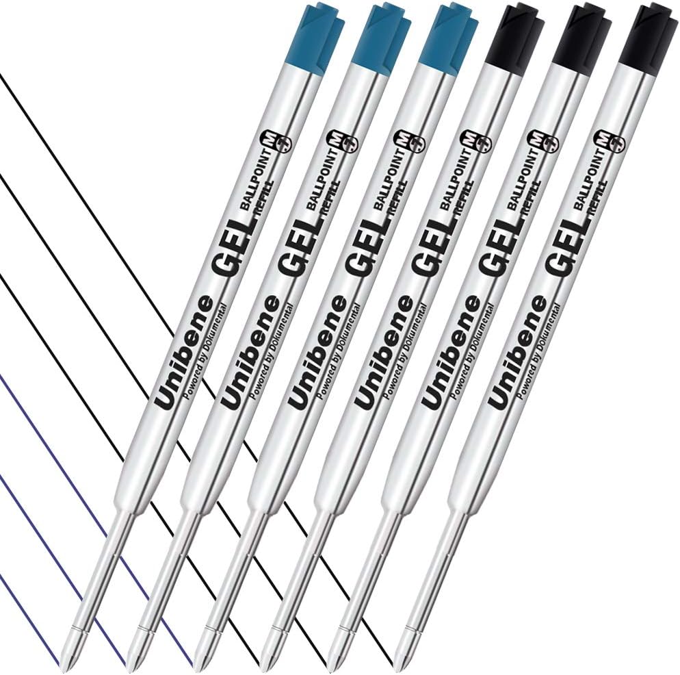 Unibene Parker Compatible Gel Ink Ballpoint Refills 12 Pack,0.7mm Medium Point-Black, Smooth Writing Replaceable German Ink Tactical Pen Refills for Parker Ballpoint/UZI Pen