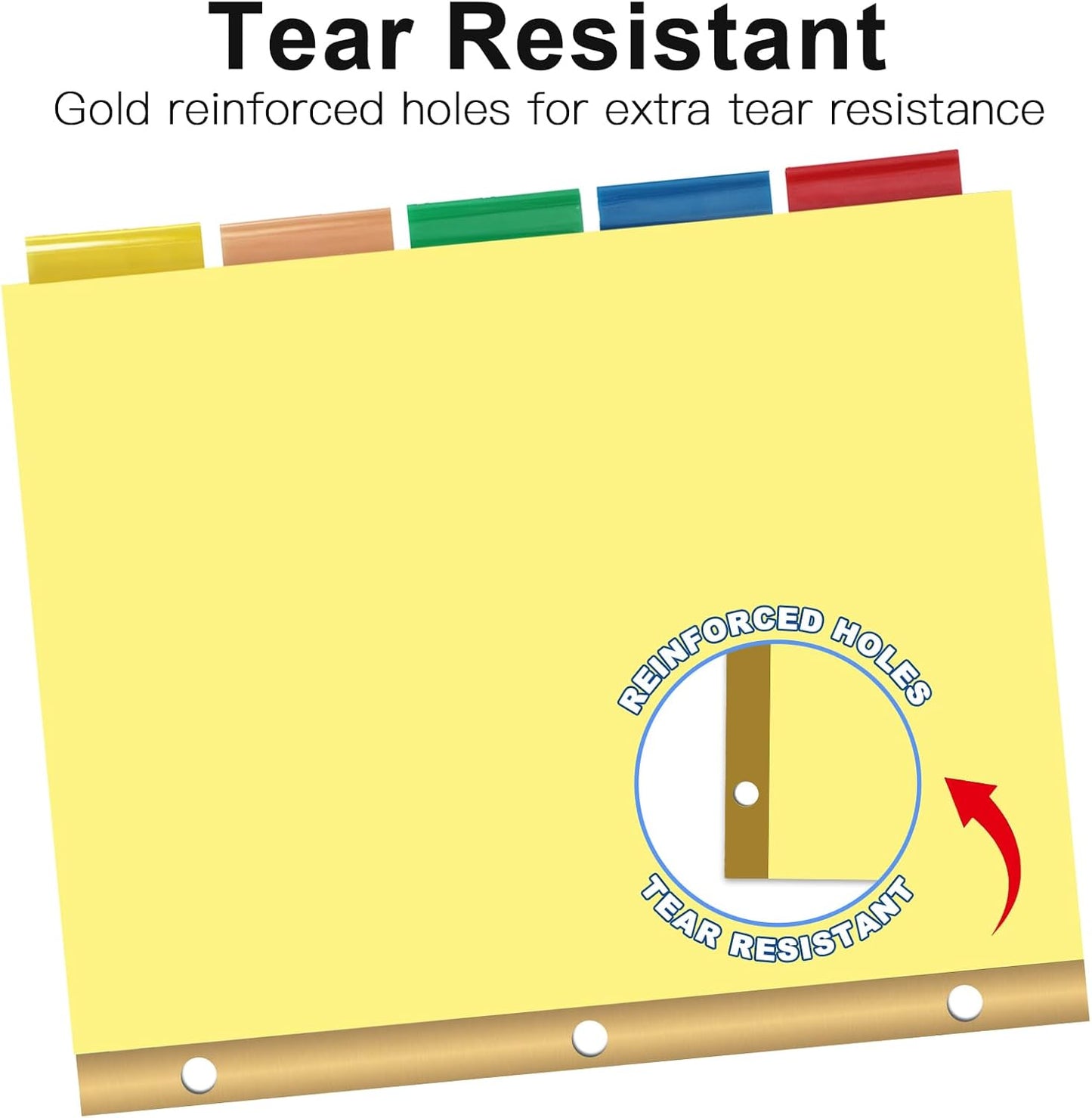 5-Tab Binder Divider, HERKKA 240 Pack Binder Index Dividers with 5 Insertable Multicolor Big Tabs, Paper with Gold-Reinforced Holes Letter Size, Yellow, 1/5-Cut Tabs