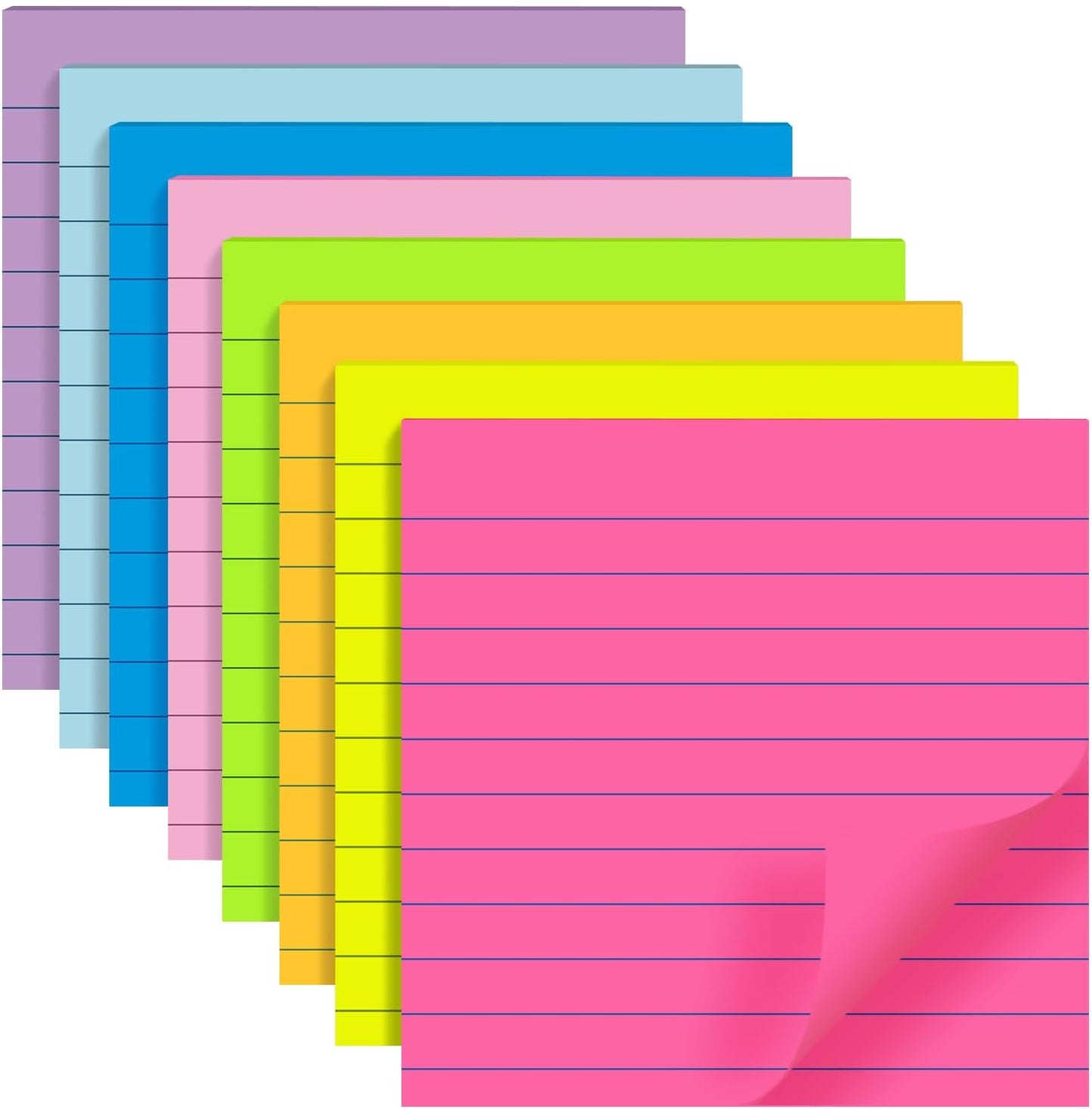 (8 Pads) Lined Sticky Notes 4x6 in Post, 8 Colors Self Sticky Notes Pad Its, Bright Post Stickies Colorful Big Rectangular Sticky Notes for Office, Home, School, Meeting, 40 Sheets/pad