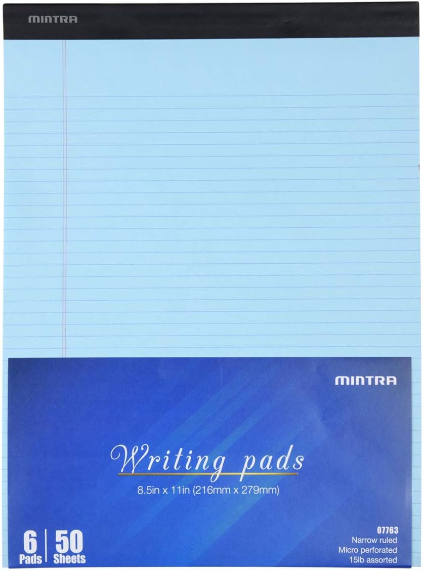Mintra Office White Legal Pads – Ruled Notepads and Micro-Perforated Sheets, Ideal for Writing, Note-Taking & Creativity, Office, or Professional Use, Basic Pad 6 pack, 8.5"x11" (Narrow Ruled)