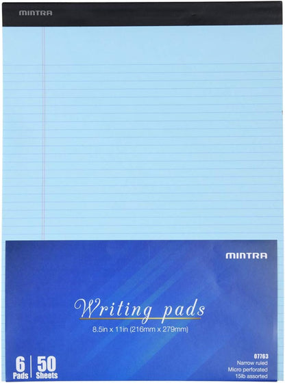 Mintra Office White Legal Pads – Ruled Notepads and Micro-Perforated Sheets, Ideal for Writing, Note-Taking & Creativity, Office, or Professional Use, Basic Pad 6 pack, 8.5"x11" (Narrow Ruled)