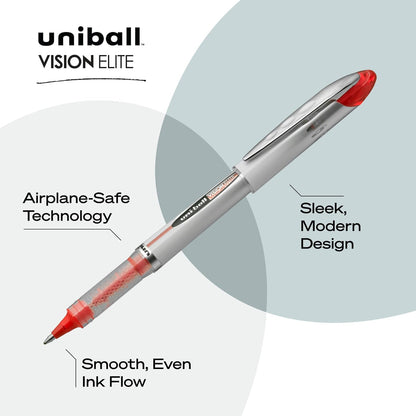 uni-ball uniball Vision Elite Rollerball Pens with 0.8mm Bold Point, Red, 12 Count