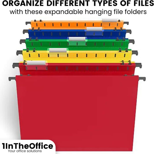 1InTheOffice Hanging File Folder, Hanging File Pocket, Expandable Hanging File Folder, Letter Size, Assorted Color, 10 Pack (10)