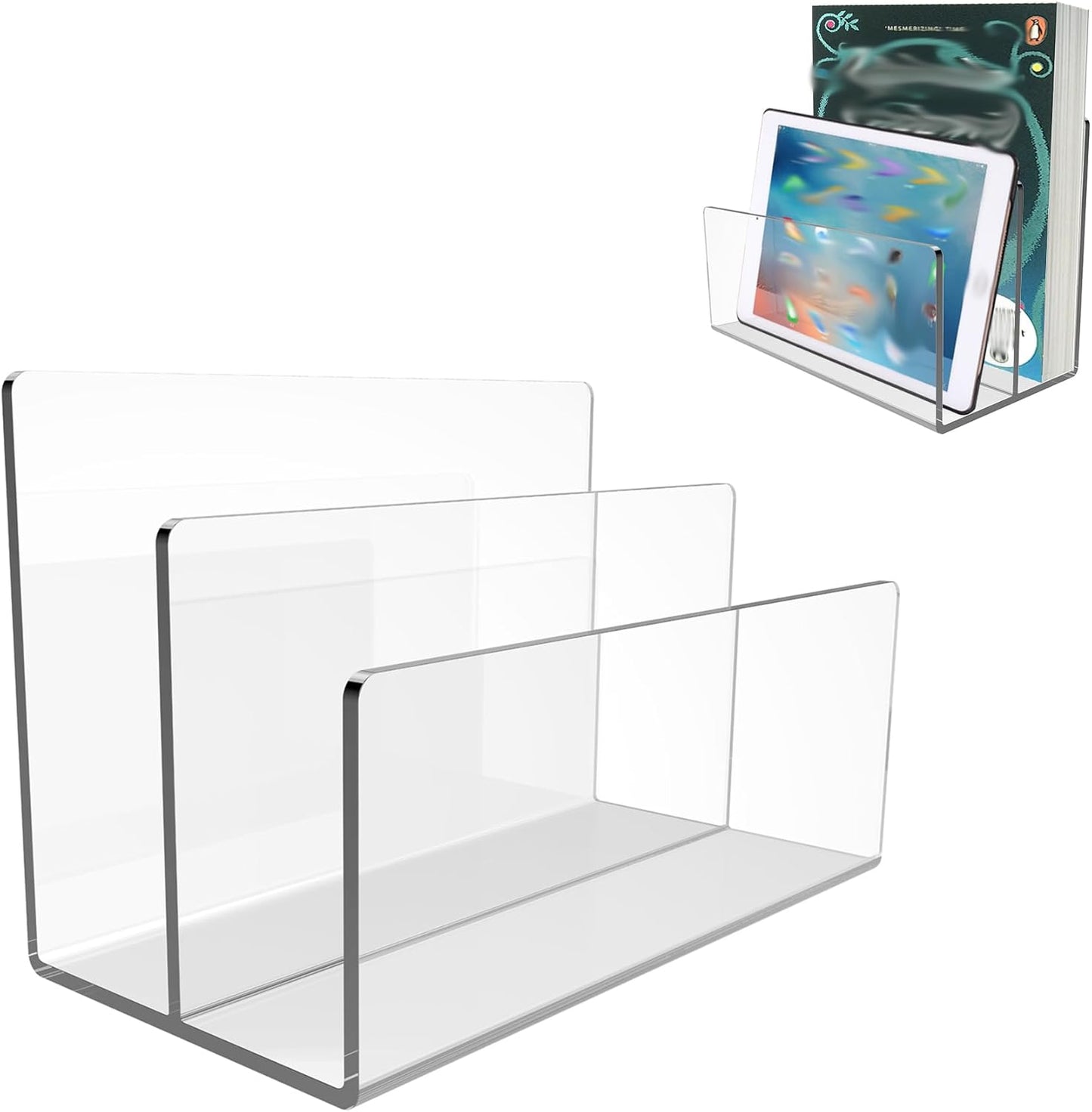 Boloyo Acrylic File Holder,1PC 2 Sections Rainbow File Organizer Mail Letter Sorter Desktop Folder Holder for Home Office School Envelope Bill Filling Paper Document