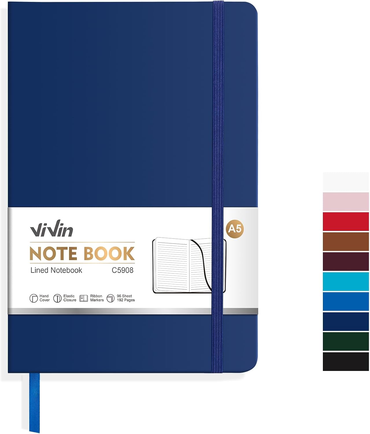 ViVin Lined Journal Notebooks for Work, 192 Pages, Medium 5.5 x 8.3 inch, College Ruled, A5 Hardcover Journaling Notebooks for Writing, 8 Pack Bulk,Black