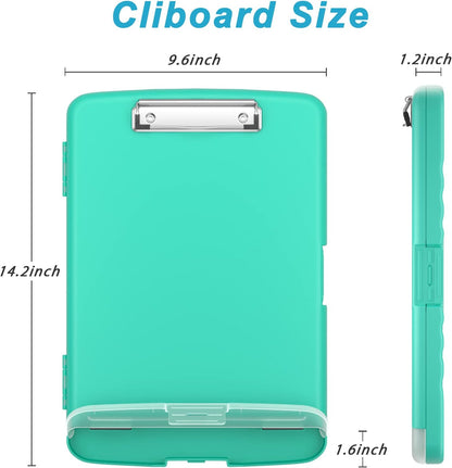 Rimilak Plastic Clipboard with Storage, 8.5 x 11 High Capacity Folio Nursing Case with Pen Holder, Size 14.2 x 9.6 x 1.2″ Folder Side-Opening for Classroom, Teacher, Smooth Writing, Dark Green