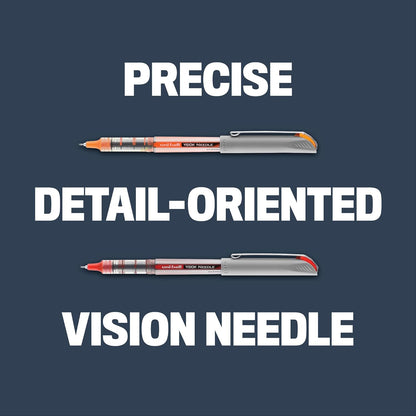uniball Vision Needle Rollerball Pen, Fine Point (0.7mm), Red Ink, 6 Pens